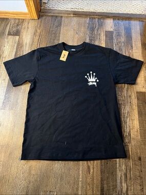 Stussy Black Tee with White Crown Logo